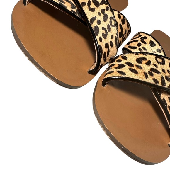 J. Crew Sandals 7 Seaside Crisscross Leopard Pony Hair Leather E8847 - Picture 3 of 11